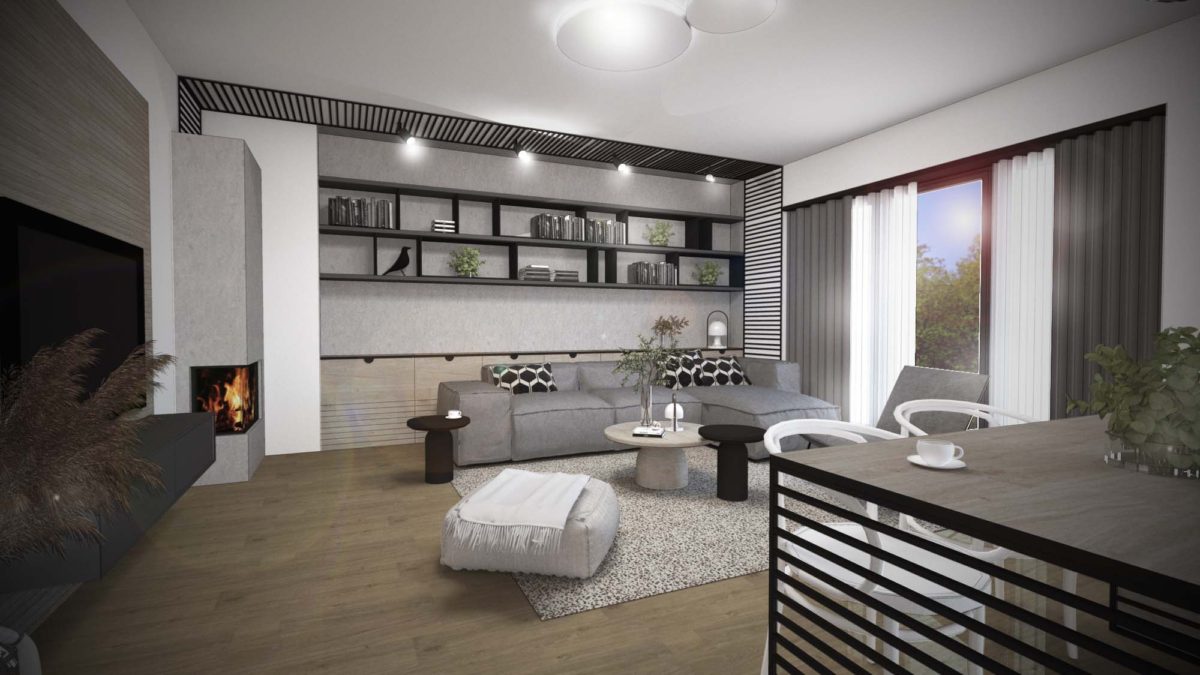 Návrh interiéru obývacího pokoje od bytového architekta